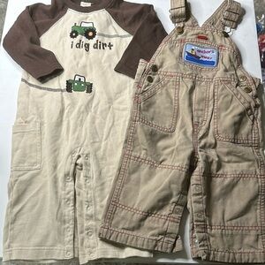 12-18m  please mum overalls, GYMBOREE tractor overalls I dig dirt